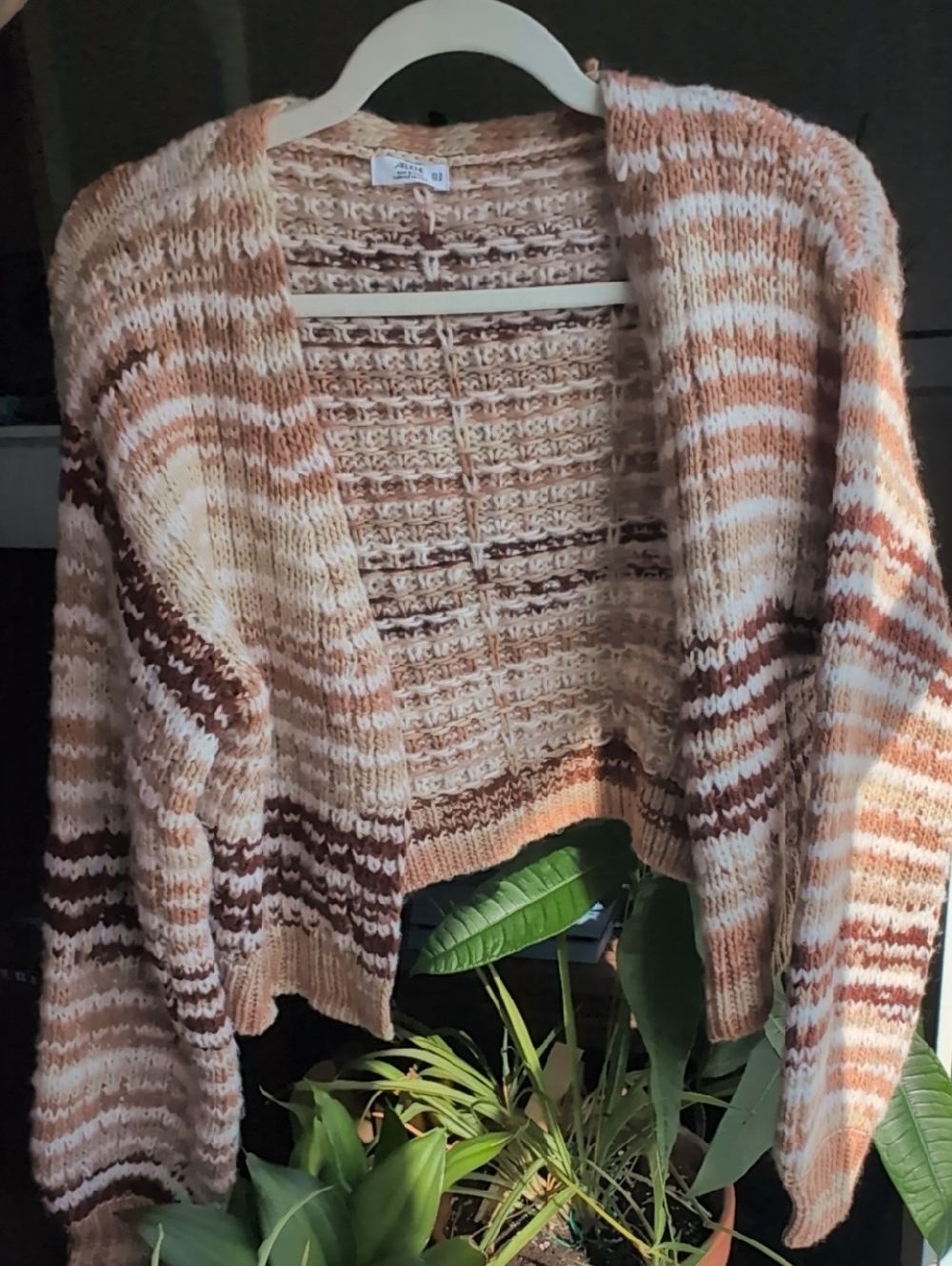 Ardene Striped Open-Front Cardigan in Cream and Brown